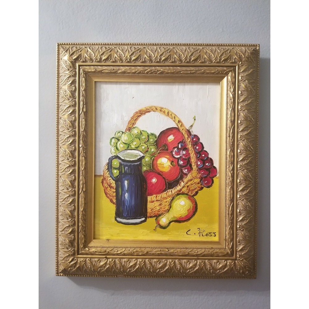 Framed Oil Painting Basket of Fruits Signed C. Ross 12" x 14" Look Gallery
